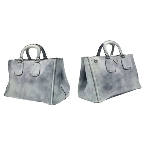 215 - A Prada Silver Vitello Daino Leather Tote Bag. Silver metallic-finish leather exterior with silver-t... 