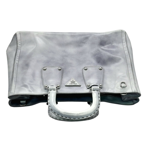 215 - A Prada Silver Vitello Daino Leather Tote Bag. Silver metallic-finish leather exterior with silver-t... 