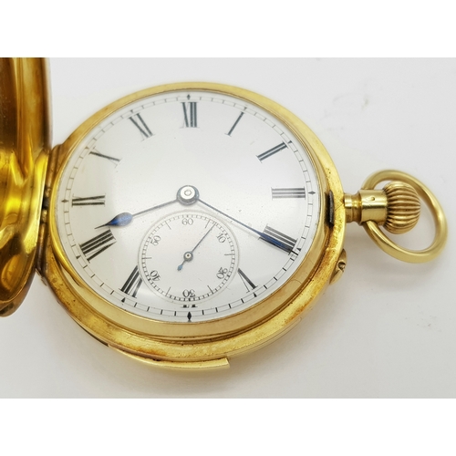 24 - An 18K Gold, Small Full Hunter Pocket Watch. Top winder. White dial with second sub dial. 40mm case ... 