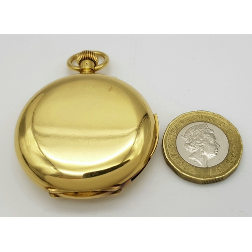 24 - An 18K Gold, Small Full Hunter Pocket Watch. Top winder. White dial with second sub dial. 40mm case ... 