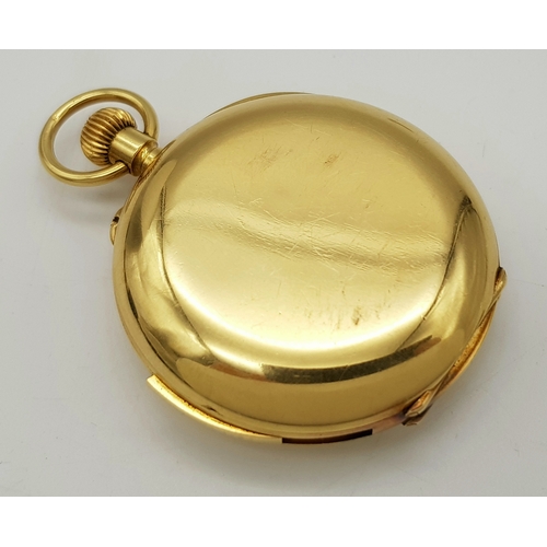 24 - An 18K Gold, Small Full Hunter Pocket Watch. Top winder. White dial with second sub dial. 40mm case ... 