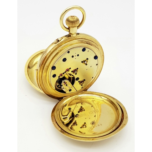 24 - An 18K Gold, Small Full Hunter Pocket Watch. Top winder. White dial with second sub dial. 40mm case ... 