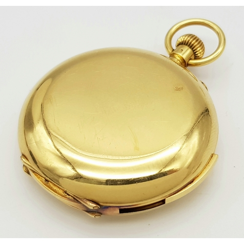 24 - An 18K Gold, Small Full Hunter Pocket Watch. Top winder. White dial with second sub dial. 40mm case ... 
