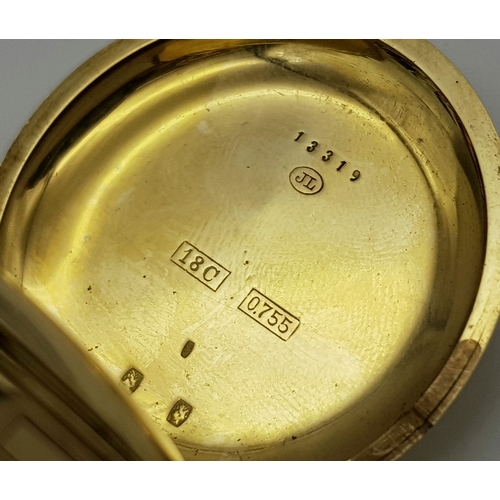 24 - An 18K Gold, Small Full Hunter Pocket Watch. Top winder. White dial with second sub dial. 40mm case ... 