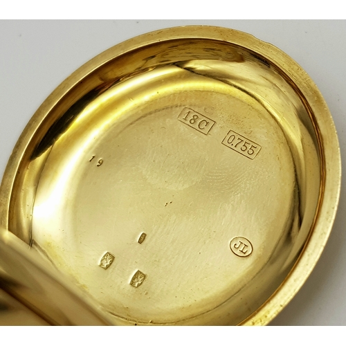 24 - An 18K Gold, Small Full Hunter Pocket Watch. Top winder. White dial with second sub dial. 40mm case ... 