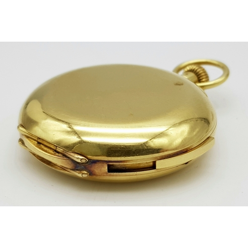 24 - An 18K Gold, Small Full Hunter Pocket Watch. Top winder. White dial with second sub dial. 40mm case ... 