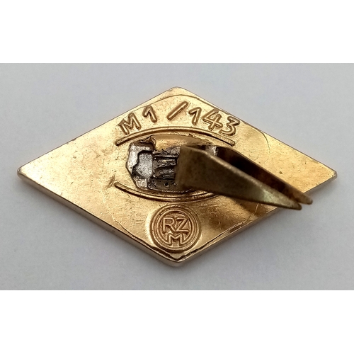 247 - Rare Hard to find 3rd Reich Hitler Youth Knife Dagger Diamond Badge with both prongs still present.