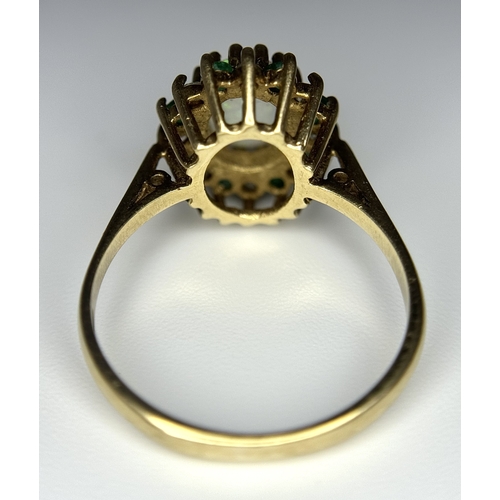 248 - A 9K Yellow Gold, Opal, Emerald and Diamond Ring. Size M. 2.55g total weight. N12/3755