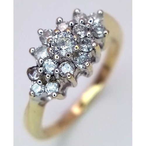 253 - A 9K YELLOW GOLD DIAMOND CLUSTER RING. 0.50CTW, 2.9G TOTAL WEIGHT. SIZE M. Ref: SC 2038