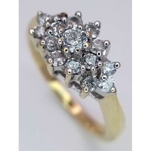 253 - A 9K YELLOW GOLD DIAMOND CLUSTER RING. 0.50CTW, 2.9G TOTAL WEIGHT. SIZE M. Ref: SC 2038