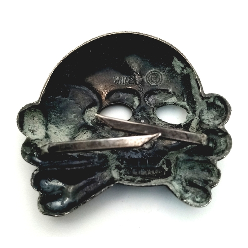 257 - Early 3rd Reich Allgemeine SS Totenkopf Deaths Head Jawless Type Skull Cap Badge.
