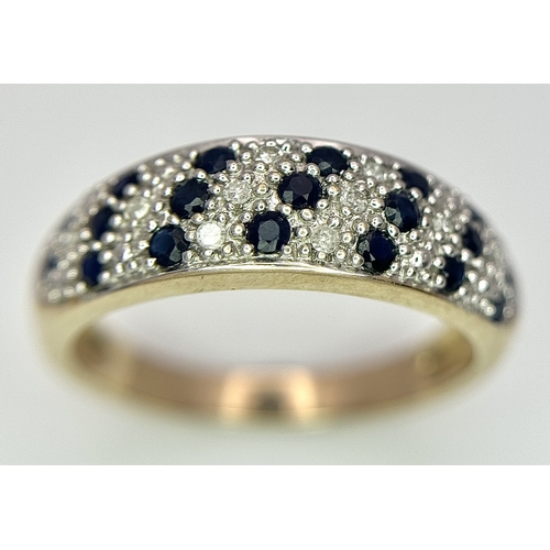 260 - A 9K YELLOW GOLD DIAMOND AND SAPPHIRE SET RING. 2.4G TOTAL WEIGHT, SIZE M. Ref: SC 2039