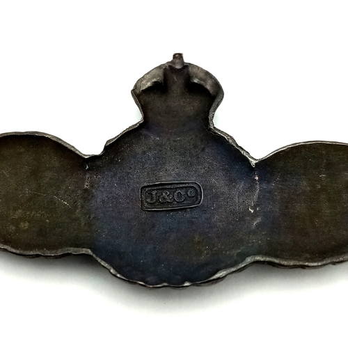 264 - WW1 British Royal Flying Corps Officers Bronze Pilots Wings. Maker marked: J & Co.