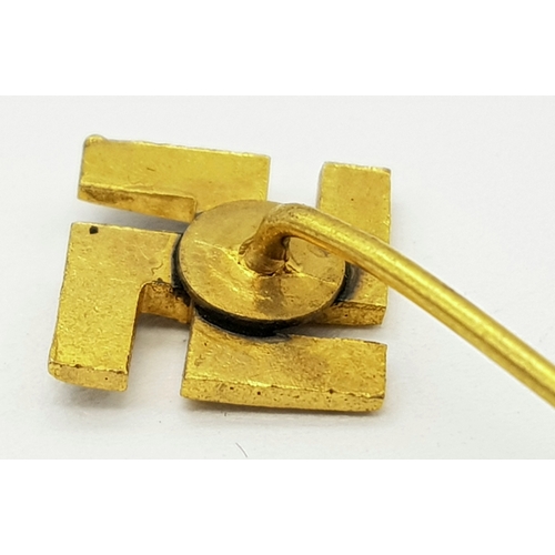 282 - 3rd Reich Patriotic Gold Plated and black enamel Stick Pin in Original Case.