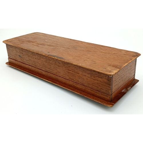 289 - WW2 German Kriegsmarine Tropical Helmet Eagle stuck on a Wooden Desk Top Cigar Box.