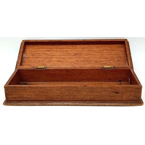 289 - WW2 German Kriegsmarine Tropical Helmet Eagle stuck on a Wooden Desk Top Cigar Box.