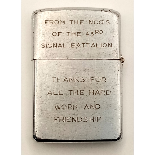 317 - Vietnam War 1969 Date Coded Zippo Lighter. Engraved with the 1st US Signals Brigade Logo and dedicat... 