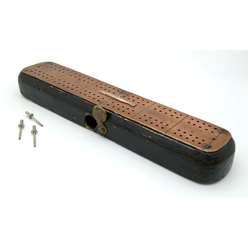 319 - WW1 British WW1 Submariners Home Made Crib Board with a silver submarine sweethearts brooch soldered... 