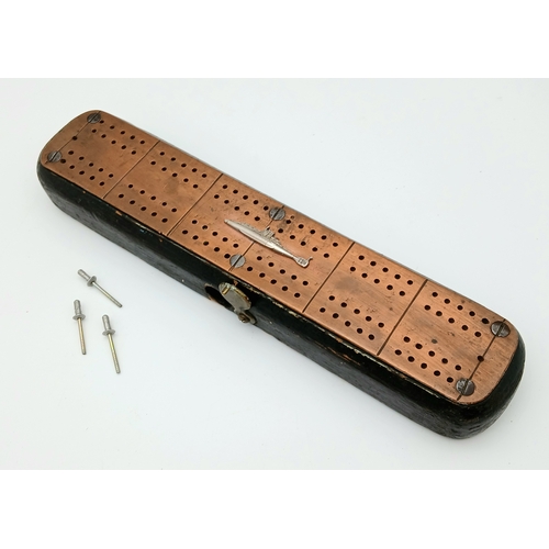 319 - WW1 British WW1 Submariners Home Made Crib Board with a silver submarine sweethearts brooch soldered... 