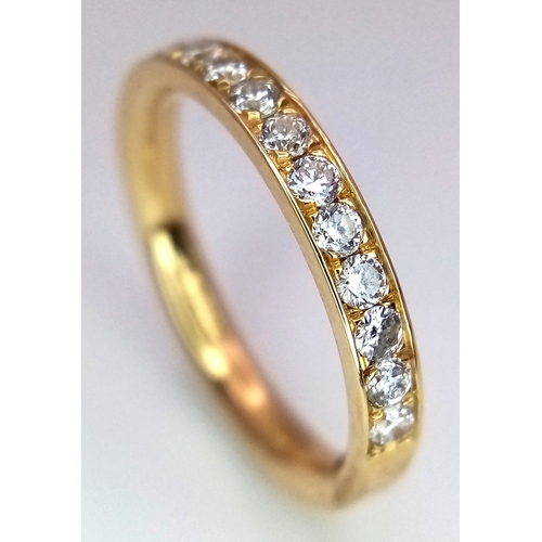 325 - An 18K Yellow Gold Half Eternity Diamond Ring. Size H. 2.4g total weight. NL-1204.