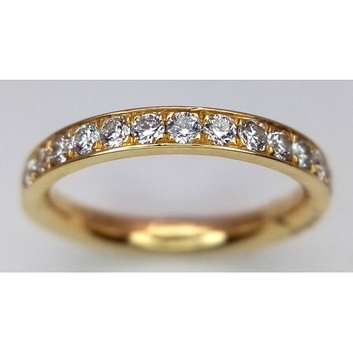 325 - An 18K Yellow Gold Half Eternity Diamond Ring. Size H. 2.4g total weight. NL-1204.