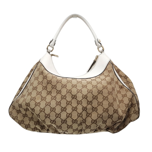 334 - A Gucci Brown GG Canvas and White Leather Abbey Shoulder Bag. Brown GG monogram canvas exterior with... 