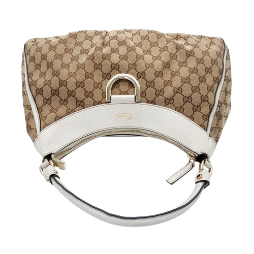 334 - A Gucci Brown GG Canvas and White Leather Abbey Shoulder Bag. Brown GG monogram canvas exterior with... 
