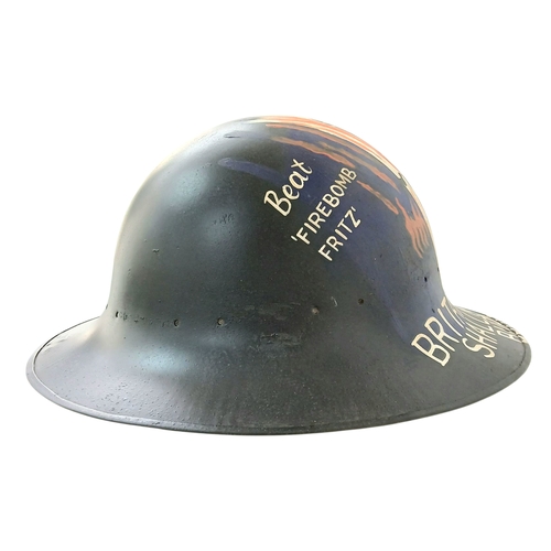 340 - WW2 British Home Front Zuckerman Helmet with a post War Blitz Memorial Painting.