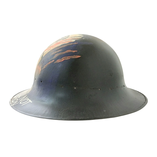 340 - WW2 British Home Front Zuckerman Helmet with a post War Blitz Memorial Painting.