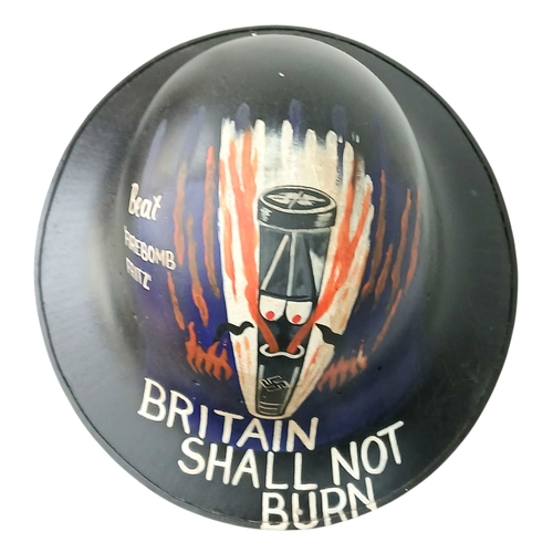 340 - WW2 British Home Front Zuckerman Helmet with a post War Blitz Memorial Painting.