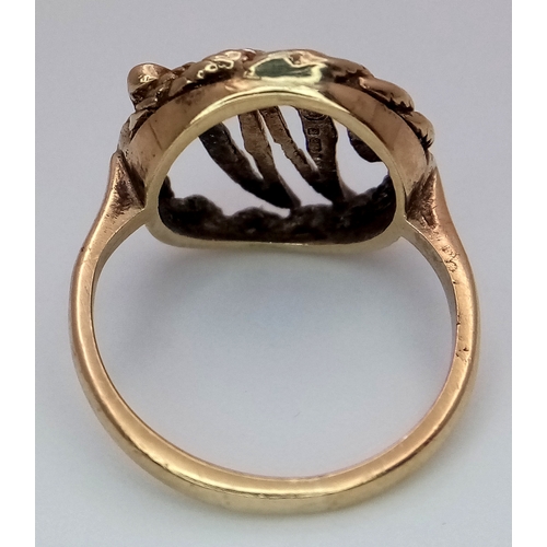 347 - A 9K YELLOW GOLD VINTAGE INITIAL M OR W RING. 2.3G, SIZE G. Ref: SC 2053