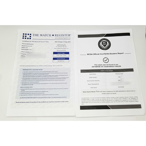 45 - A Raymond Weil GMT Quartz Gents Watch. Model 8280. Stainless steel bracelet and case - 42mm. Black d... 