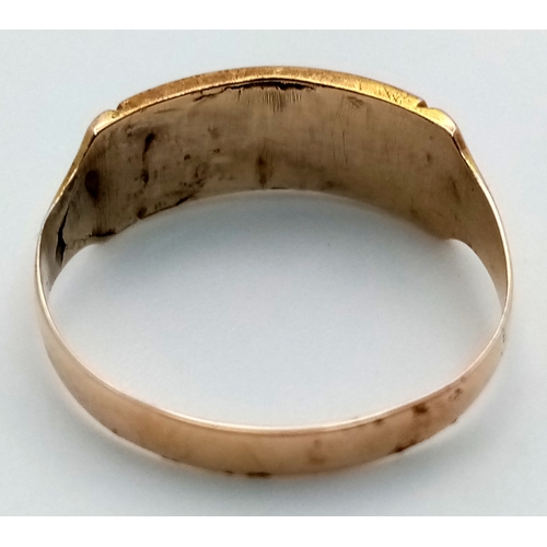 184 - An Antique, Victorian, 15K Rose Gold Diamond Ring. Five rose cut diamonds. Chester hallmark. Size M ... 