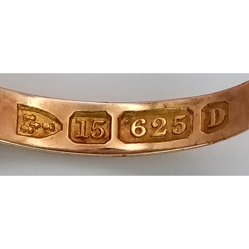 184 - An Antique, Victorian, 15K Rose Gold Diamond Ring. Five rose cut diamonds. Chester hallmark. Size M ... 