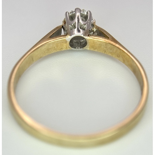 191 - A Vintage 9K Yellow Gold Diamond Solitaire Ring. Size N 1/2. 1.8g.