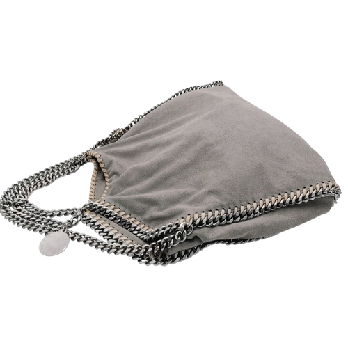 195 - A Stella McCartney Falabella Fold-Over Tote Bag. Grey faux suede exterior with silver-toned hardware... 