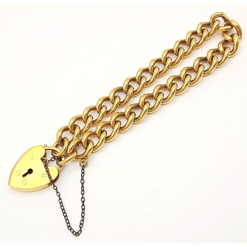 196 - Vintage 9 CARAT GOLD BRACELET with Metal Core. Complete with safety chain. 9 Carat Heart Padlock wit... 
