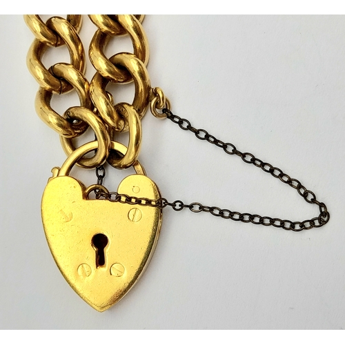 196 - Vintage 9 CARAT GOLD BRACELET with Metal Core. Complete with safety chain. 9 Carat Heart Padlock wit... 