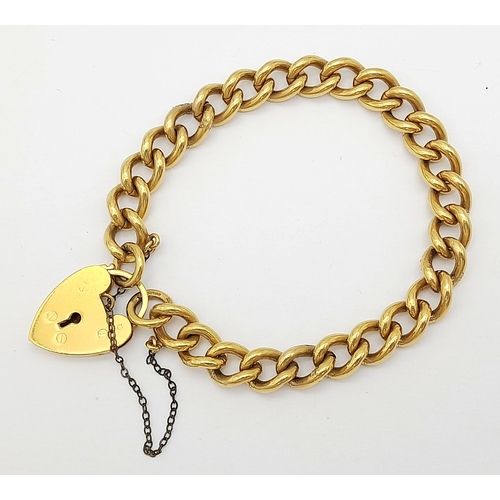 196 - Vintage 9 CARAT GOLD BRACELET with Metal Core. Complete with safety chain. 9 Carat Heart Padlock wit... 