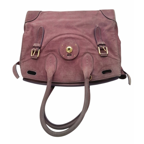 201 - A Ralph Lauren Pink Suede Tote Bag. Pink suede exterior with gold-toned hardware, rolled top handles... 
