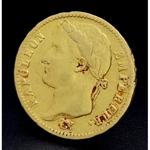206 - AN 1813 NAPOLEON 20 FRANC GOLD COIN. 6.4G. C2027