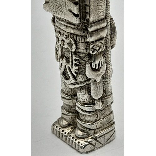 216 - A Sterling Silver Atlantean Figure from the Toltec Culture. Hallmarked on base. 6cm. 81g.