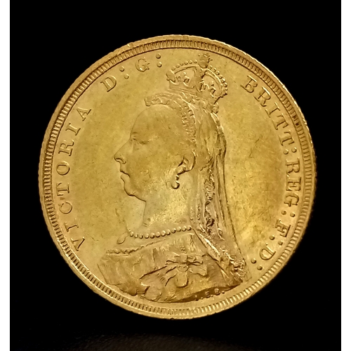 220 - AN 1890 QUEEN VICTORIA JUBILEE, SYDNEY MINT, FULL SOVEREIGN COIN. 22K GOLD. C-2014.