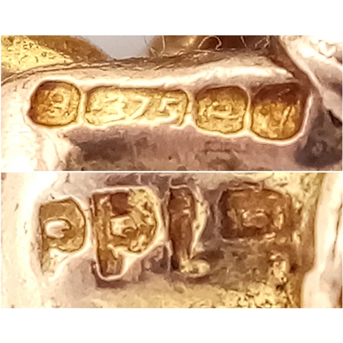 221 - A 9K YELLOW GOLD GEMINI ZODIAC SIGN CHARM/PENDANT. 3G, 23mm LENGTH. Ref: SC 2062