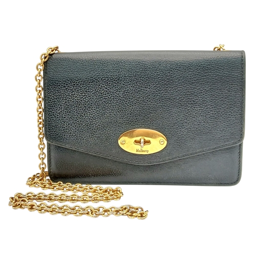 222 - A Mulberry Black Grained Leather Darley Wallet Envelope Crossbody Bag. Black leather exterior with g... 