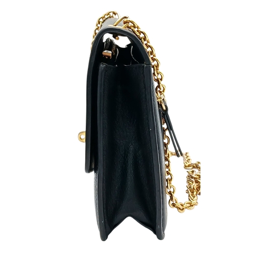 222 - A Mulberry Black Grained Leather Darley Wallet Envelope Crossbody Bag. Black leather exterior with g... 