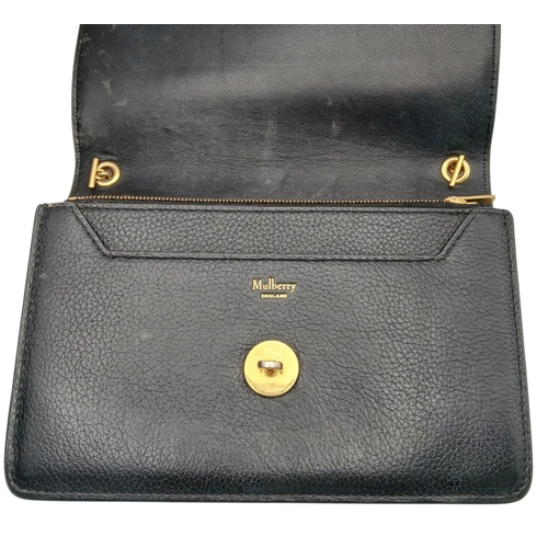 222 - A Mulberry Black Grained Leather Darley Wallet Envelope Crossbody Bag. Black leather exterior with g... 