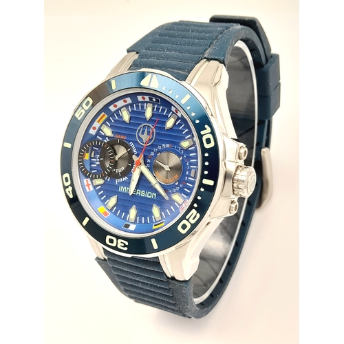 224 - IMMERSION DIVERS  CHRONOGRAPH 316L WATCH. Multi Dial Blue Face Model with rotating bezel. Quartz Mov... 