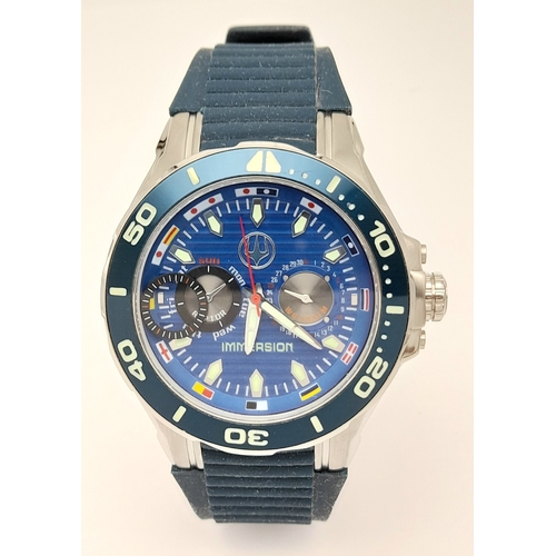 224 - IMMERSION DIVERS  CHRONOGRAPH 316L WATCH. Multi Dial Blue Face Model with rotating bezel. Quartz Mov... 