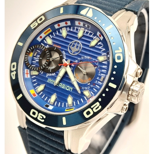 224 - IMMERSION DIVERS  CHRONOGRAPH 316L WATCH. Multi Dial Blue Face Model with rotating bezel. Quartz Mov... 